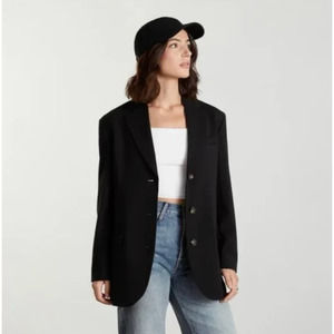 EVERLANE The 80's Blazer Black Size 4 Button Front Preppy Chic Tencel Cotton